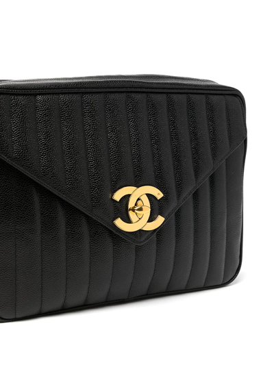 Pre-owned Chanel 1995 Jumbo Mademoiselle Square-shaped Shoulder Bag In Black