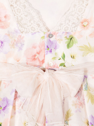 Shop Abel & Lula Floral-print Bow-detail Dress In Neutrals