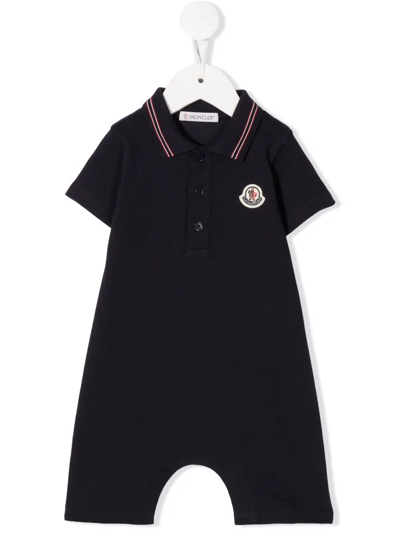 Shop Moncler Logo Patch Short-sleeve Romper In Blue