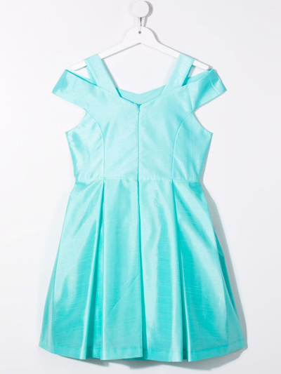 Shop Abel & Lula Teen Floral-appliqué Pleated Dress In Blue