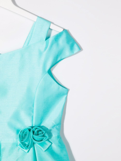 Shop Abel & Lula Teen Floral-appliqué Pleated Dress In Blue