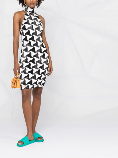 Shop Bottega Veneta Abstract Triangle Elasticated Dress In Black