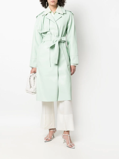 Shop Themoirè Nappa Leather Belted Trench Coat In Green