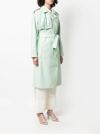 Themoirè Nappa Leather Belted Trench Coat In Green