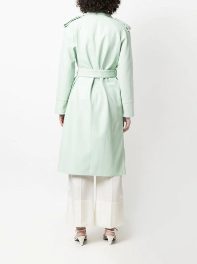 Themoirè Nappa Leather Belted Trench Coat In Green