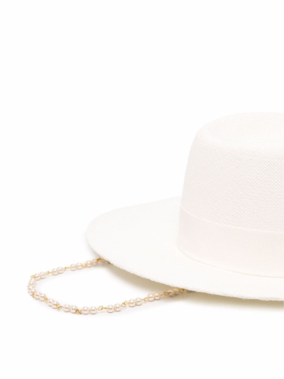 Shop Ruslan Baginskiy Straw Chain-strap Fedora Hat In White