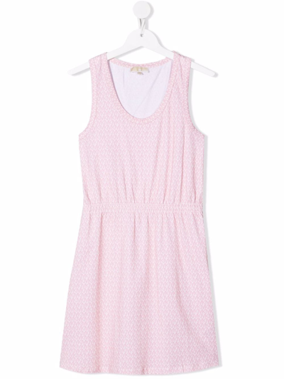 Shop Michael Kors Teen Cotton Monogram-print Dress In Pink