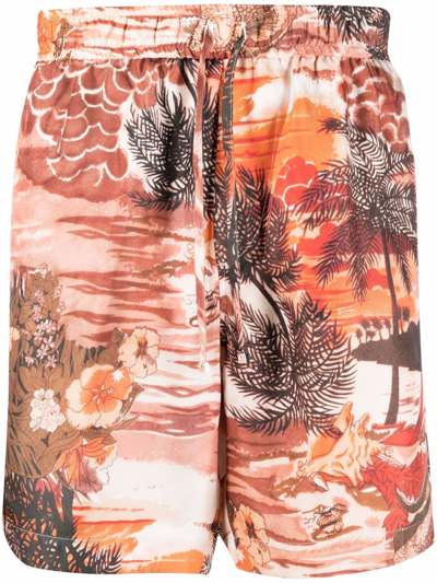 Shop Amiri Patterned Silk Drawstring Shorts In Pink