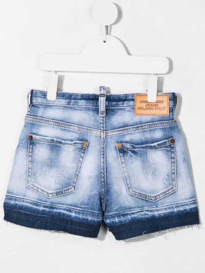 Shop Dsquared2 Acid-wash Distressed Denim Shorts In Blue