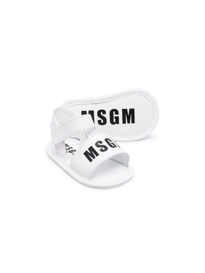 Shop Msgm Logo-print Open-toe Sandals In White