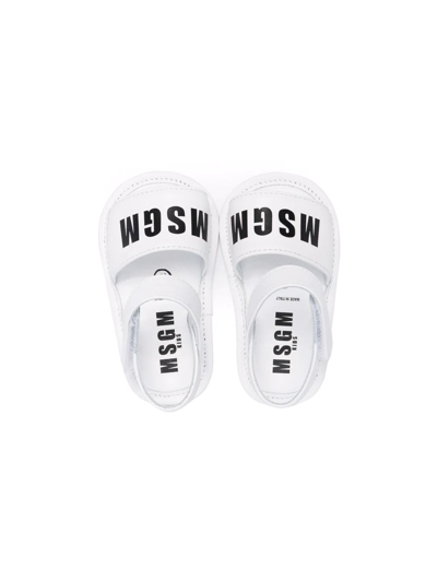 Shop Msgm Logo-print Open-toe Sandals In White