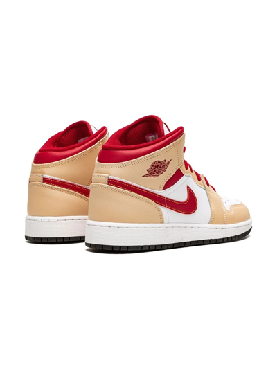 Shop Jordan Air  1 Mid "beige/red" Sneakers In White