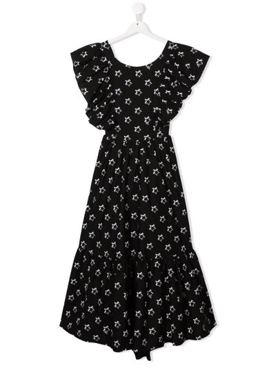 Shop Monnalisa Teen Star-print Flared Dress In Black