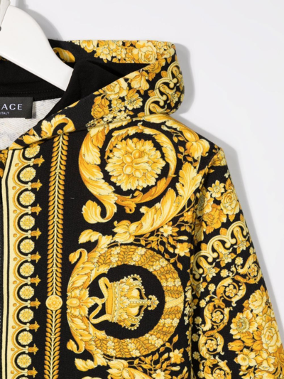 Shop Versace Barocco-print Zip-up Hoodie In Black