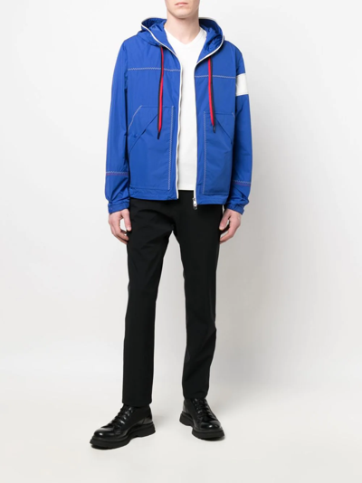 Shop Moncler Logo-patch Contrast-stitch Hooded Jacket In Blue