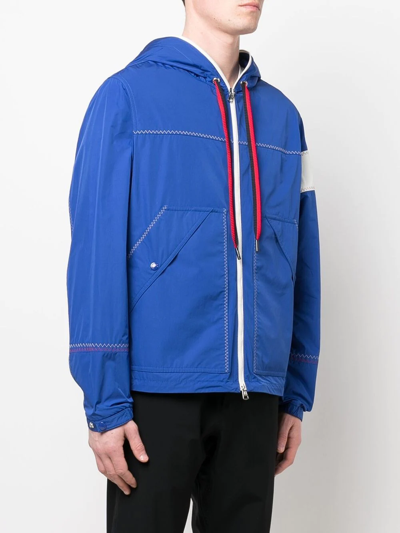 Shop Moncler Logo-patch Contrast-stitch Hooded Jacket In Blue