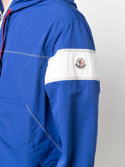 Shop Moncler Logo-patch Contrast-stitch Hooded Jacket In Blue