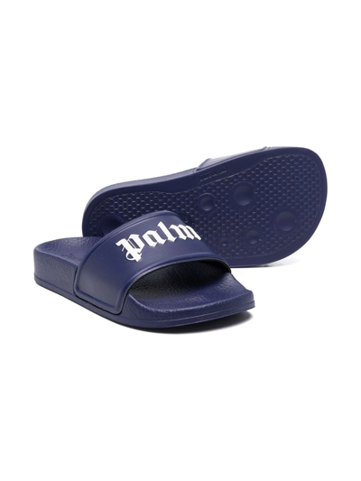 Shop Palm Angels Logo-print Open-toe Sandals In Blue