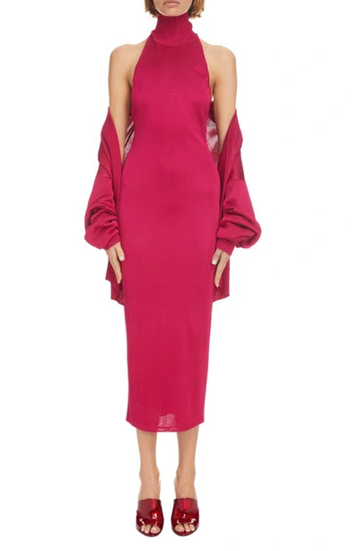 Shop Alaïa Knit Cardi Midi Dress In Fuschia