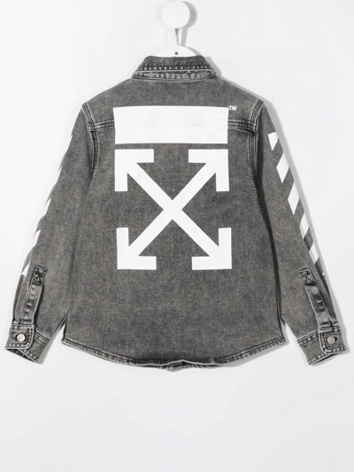 Off-white Rubber Contrast-logo Stretch-denim Shirt 8-10 Years In Black