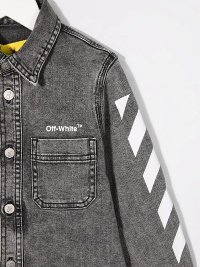 Off-white Rubber Contrast-logo Stretch-denim Shirt 8-10 Years In Black