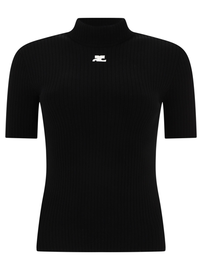 Shop Courrèges Short-sleeved Sweater In Black  