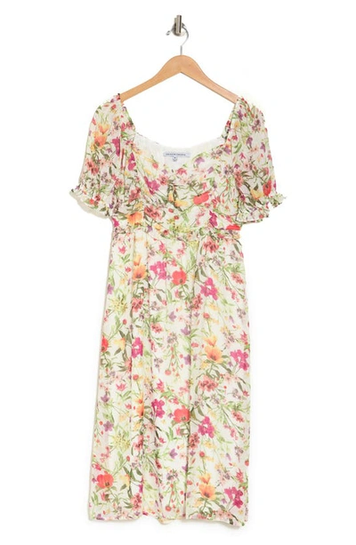 Shop Collective Concepts Ruched Bodice Midi Dress In White Floral