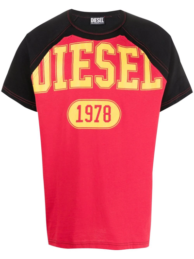 Diesel Logo-print Colour-block T-shirt In Schwarz | ModeSens