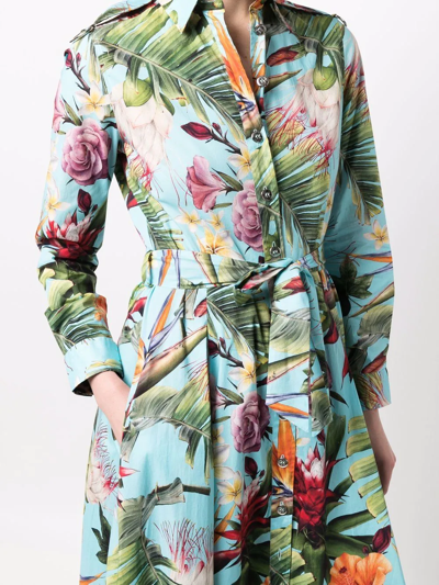 Shop Philipp Plein Floral-print Shirt Maxi Dress In Grün