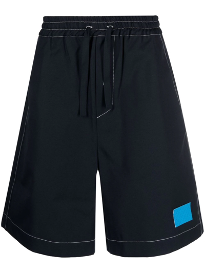 Shop Sunnei Dark Wash Elastic-waist Shorts In Blau