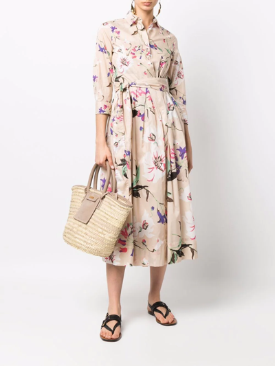 Sara Roka Floral Print Shirt Dress In Nude & Neutrals | ModeSens