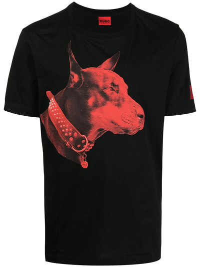 Hugo Dog-print Cotton-jersey T-shirt In Black | ModeSens