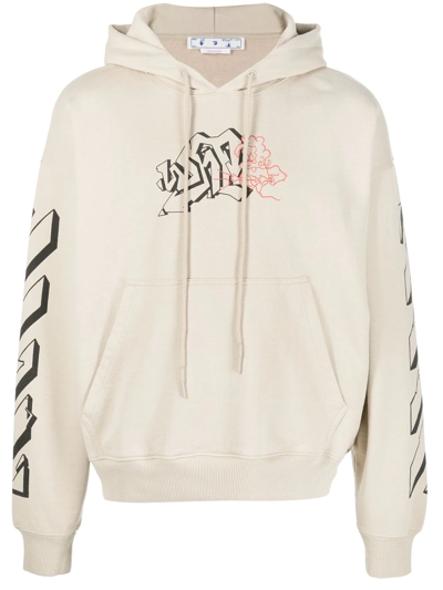 Shop Off-white Arrows Logo Cotton Hoodie In Nude
