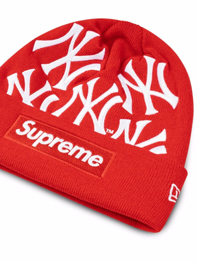X New York Yankees X New Era Box-logo Beanie In Red