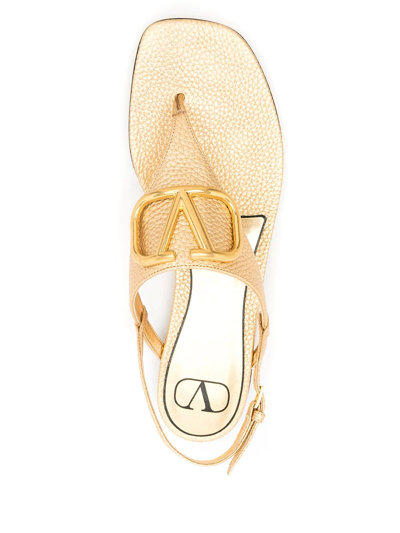Shop Valentino Vlogo Slingback Flat Sandals In Gold