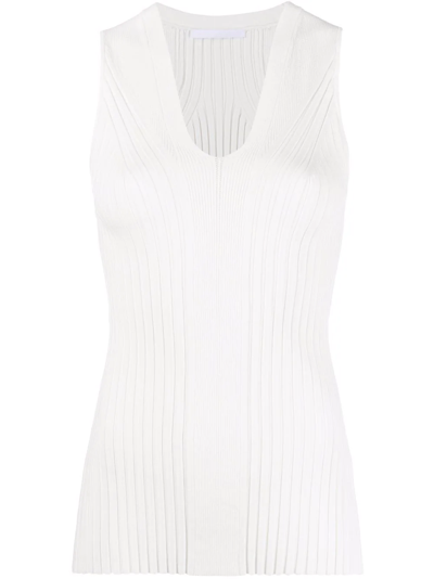 Shop Helmut Lang Ribbed V-neck Tank Top In Weiss
