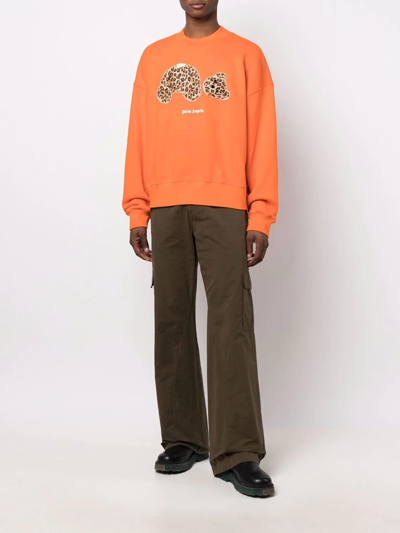 Shop Palm Angels Leopard Teddy Sweatshirt In Orange