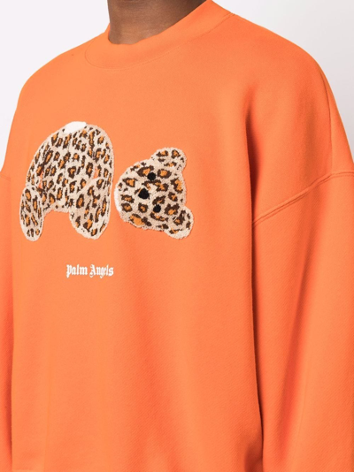 Shop Palm Angels Leopard Teddy Sweatshirt In Orange