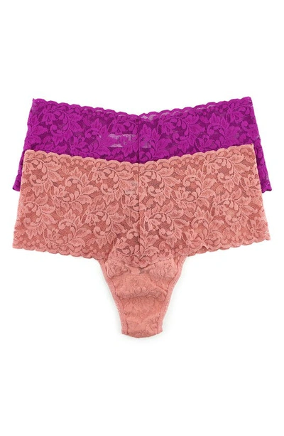 Shop Hanky Panky Assorted 2-pack Retro High Waist Thongs In Belle Pink/ Himalayan Pink