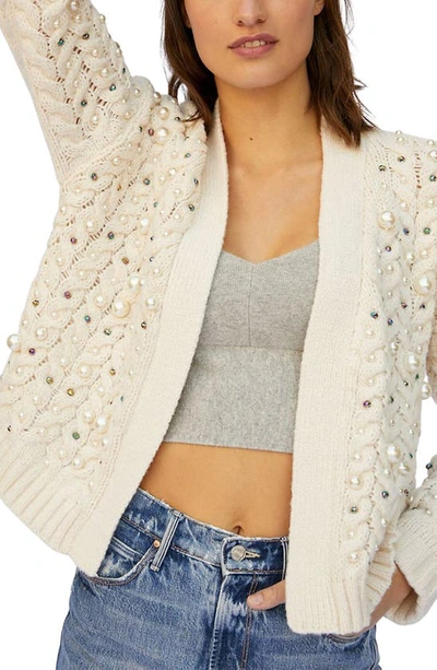 Shop Saachi Faux Pearl Knit Cardigan In Ivory