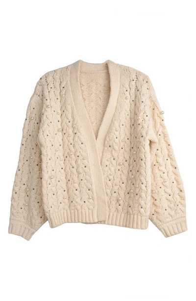 Shop Saachi Faux Pearl Knit Cardigan In Ivory