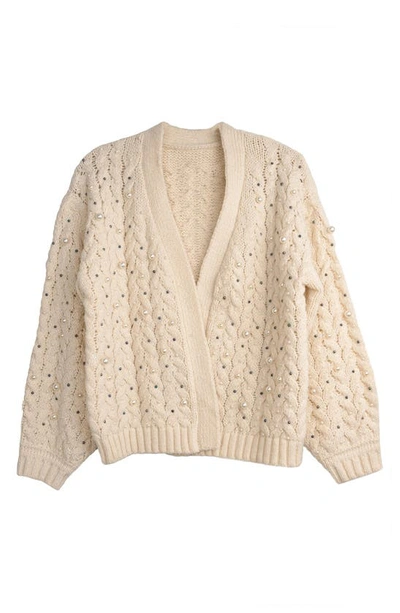 Saachi Ivory Pearly Knit Cardigan In Ivory