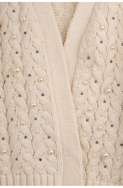 Shop Saachi Faux Pearl Knit Cardigan In Ivory