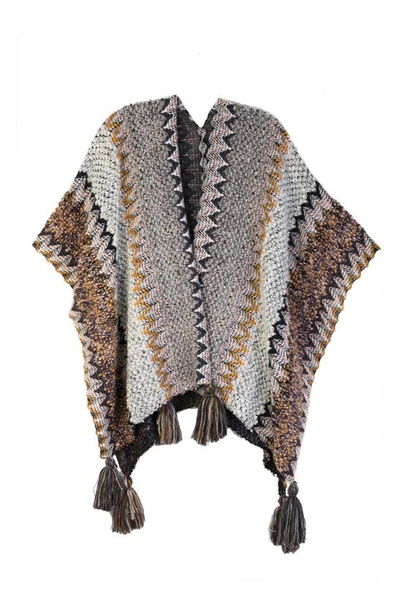 Saachi Multi Chevron Knit Fringe Kimono In Grey