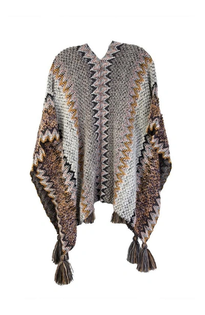 Saachi Multi Chevron Knit Fringe Kimono In Grey