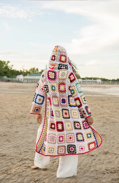 Shop Saachi Granny Hooded Square Crochet Ruana In White Combo