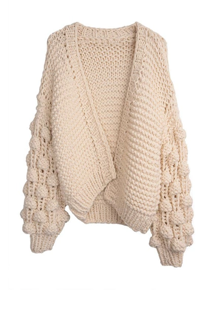 Shop Saachi Bobble Sleeve Knit Cardigan In Ivory