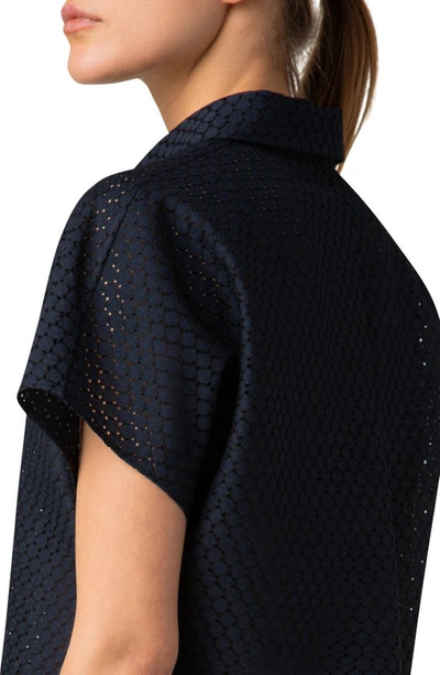 Shop Akris Punto Polka Dot Lace Polo Shirt In Navy Black