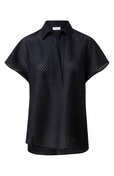 Shop Akris Punto Polka Dot Lace Polo Shirt In Navy Black