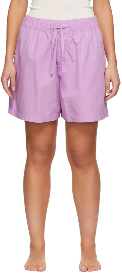 Shop Tekla Purple Poplin Pyjama Shorts In Purple Pink